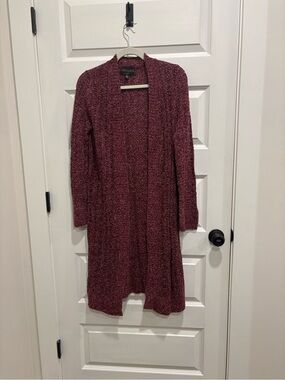 Absolutely Creative Worldwide Open-Front Burgundy Knit Longline Cardigan
